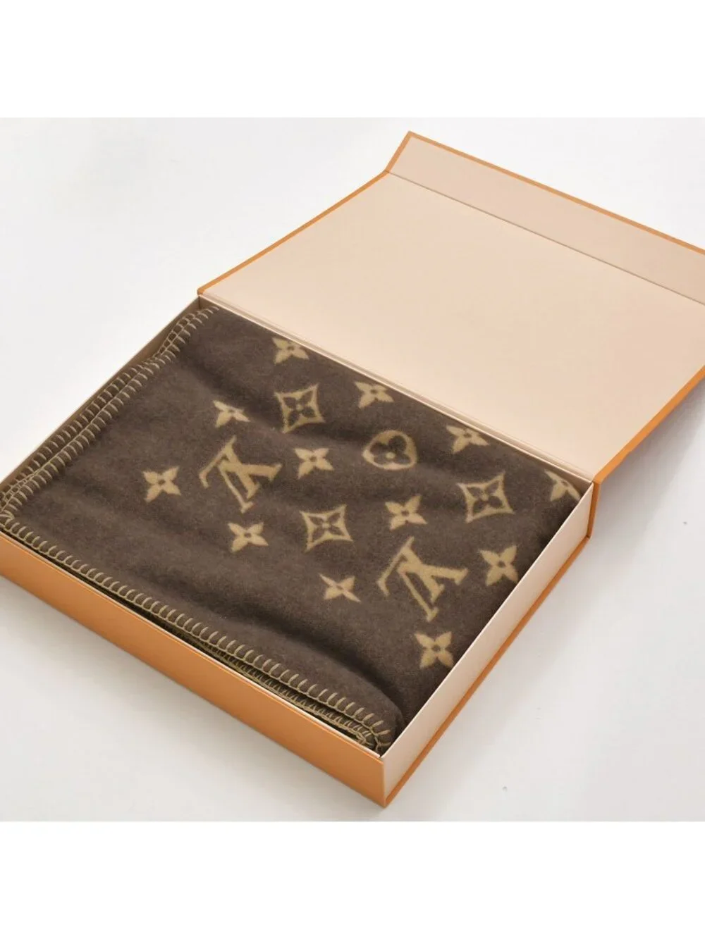 Louis Vuitton Plaid Neo Monogram Blanket Wool Cashmere Brown Beige